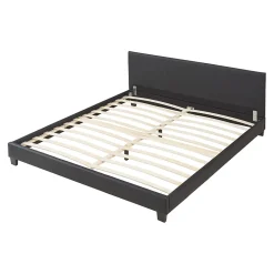 Lit Double Rembourré Albacete Sommier à Lattes Similicuir 160 x 200 cm Noir Corium