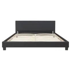 Lit Double Rembourré Albacete Sommier à Lattes Similicuir 160 x 200 cm Noir Corium