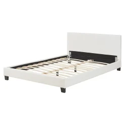 Lit Double Rembourré Albacete Sommier à Lattes Similicuir 140 x 200 cm Blanc Corium