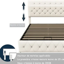 Lit Double Rembourré Avec Tête De Lit Et Sommier à Lattes En Velours,140x200 Cm,avec Rangement,beige