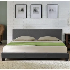 Lit Double Rembourré Design Sommier à Lattes Polyester 180 x 200 cm Gris Foncé Corium