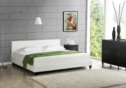 Lit Double Rembourré Sommier à Lattes Housse Similicuir Élégant 180 x 200 cm Blanc Corium