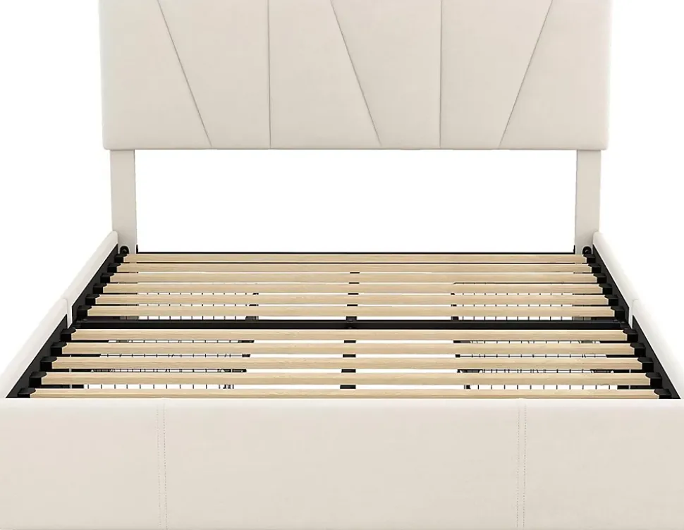 Lit Double Rembourré Velours 140x200cm Beige + Sommier à Lattes avec Cadre de lit Métal + Tête Réglable Chambre