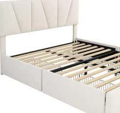 Lit Double Rembourré Velours 140x200cm Beige + Sommier à Lattes avec Cadre de lit Métal + Tête Réglable Chambre