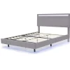 Lit double rembourré 140x200 cm, cadre de lit flottant, rembourré, avec LED, lin, gris