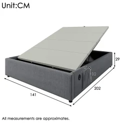 Lit double rembourré 140x200 cm, Lit de rangement Cadre de lit avec USB- C, Sans tête de lit, Coton, Gris,Sans matelas