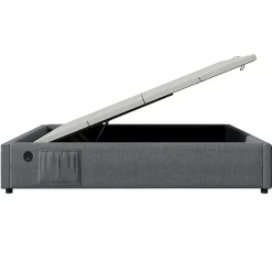 Lit double rembourré 140x200 cm, Lit de rangement Cadre de lit avec USB- C, Sans tête de lit, Coton, Gris,Sans matelas