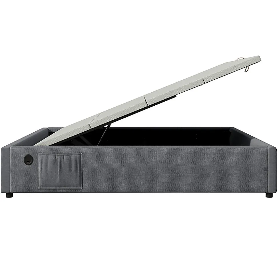 Lit double rembourré 140x200 cm, Lit de rangement Cadre de lit avec USB- C, Sans tête de lit, Coton, Gris,Sans matelas
