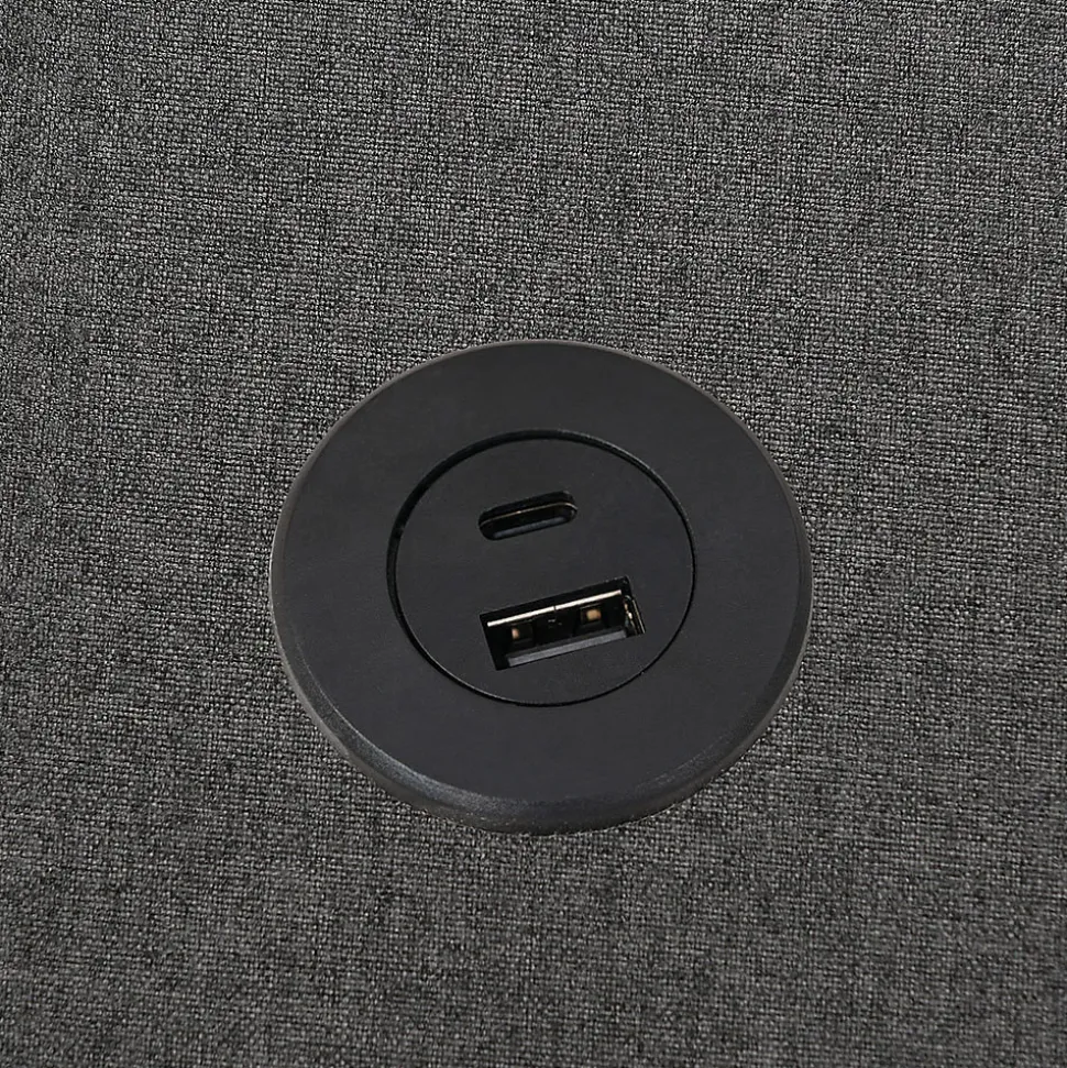 Lit double rembourré 140x200 cm, Lit de rangement Cadre de lit avec USB- C, Sans tête de lit, Coton, Gris,Sans matelas