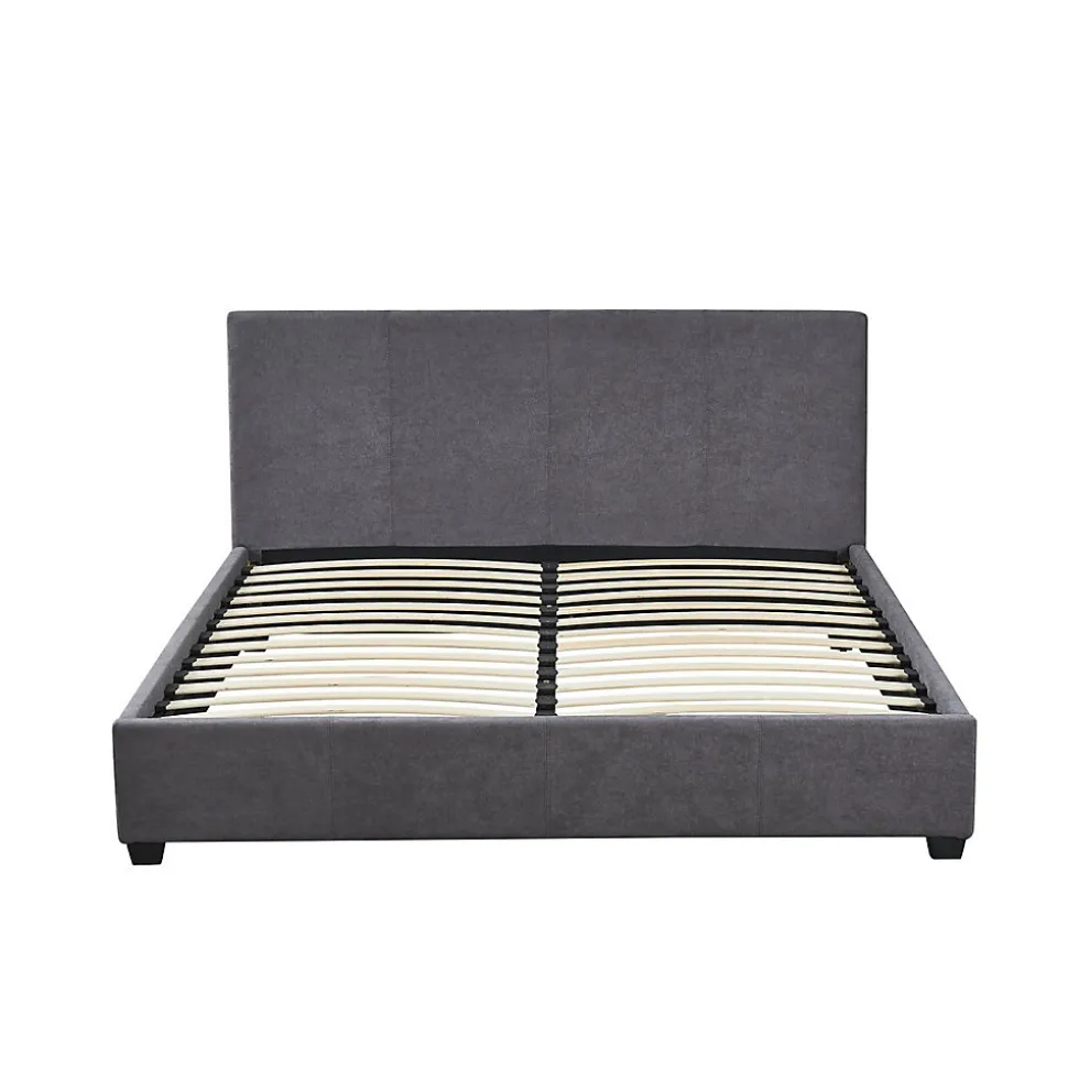 Lit double ROMA 140x200 cm PU gris Sommier inclus Design moderne Structure MDF