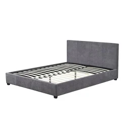 Lit double ROMA 140x200 cm PU gris Sommier inclus Design moderne Structure MDF