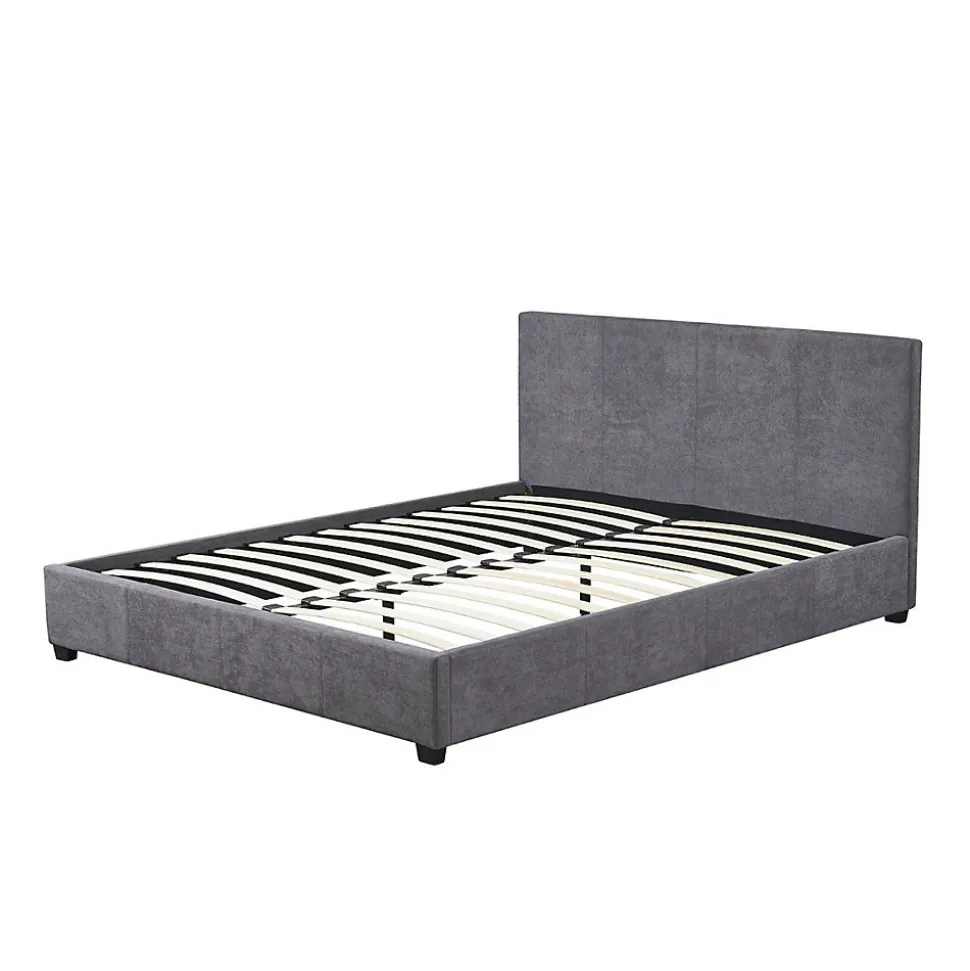 Lit double ROMA 140x200 cm PU gris Sommier inclus Design moderne Structure MDF