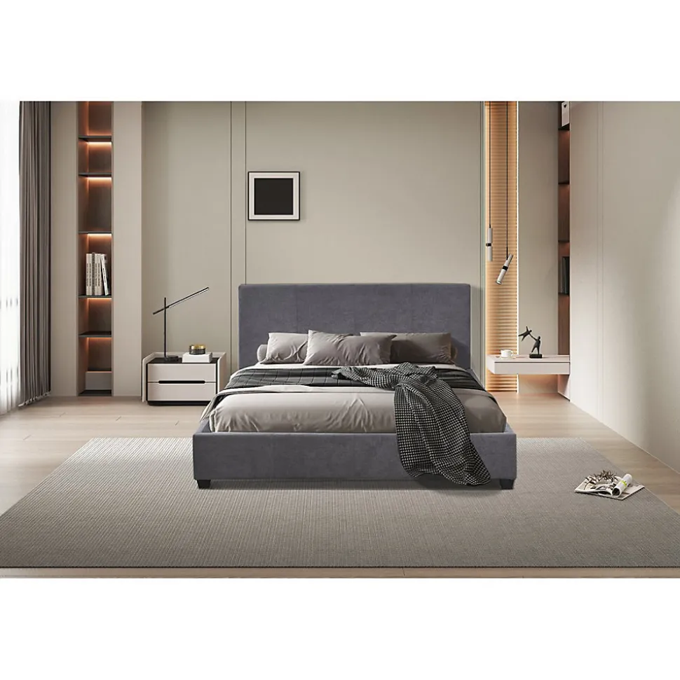 Lit double ROMA 140x200 cm PU gris Sommier inclus Design moderne Structure MDF
