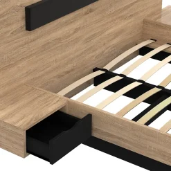 Lit double SANTA avec tête de lit + tables de chevet intégrées et sommier 140 x 190 cm bois et noir
