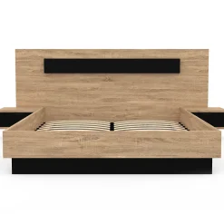 Lit double SANTA avec tête de lit + tables de chevet intégrées et sommier 140 x 190 cm bois et noir