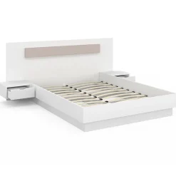 Lit double SANTA avec tête de lit + tables de chevet intégrées et sommier 140 x 190 cm blanc