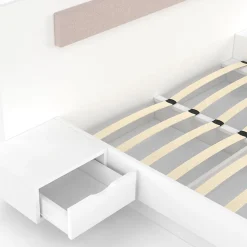 Lit double SANTA avec tête de lit + tables de chevet intégrées et sommier 140 x 190 cm blanc