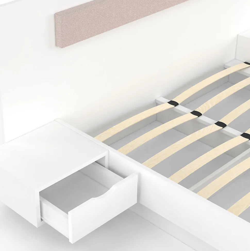Lit double SANTA avec tête de lit + tables de chevet intégrées et sommier 140 x 190 cm blanc