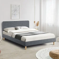 Lit double scandinave BALTA avec tête de lit et sommier 140 x 190 cm tissu gris anthracite