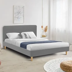 Lit double scandinave BALTA avec tête de lit et sommier 160 x 200 cm tissu gris clair