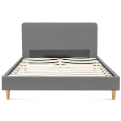 Lit double scandinave BALTA avec tête de lit et sommier 160 x 200 cm tissu gris clair