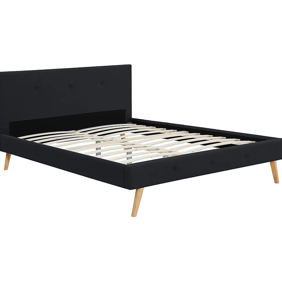 Lit double scandinave OSLO avec tête de lit et sommier 140 x 190 cm tissu noir