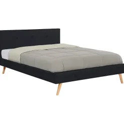 Lit double scandinave OSLO avec tête de lit et sommier 140 x 190 cm tissu noir