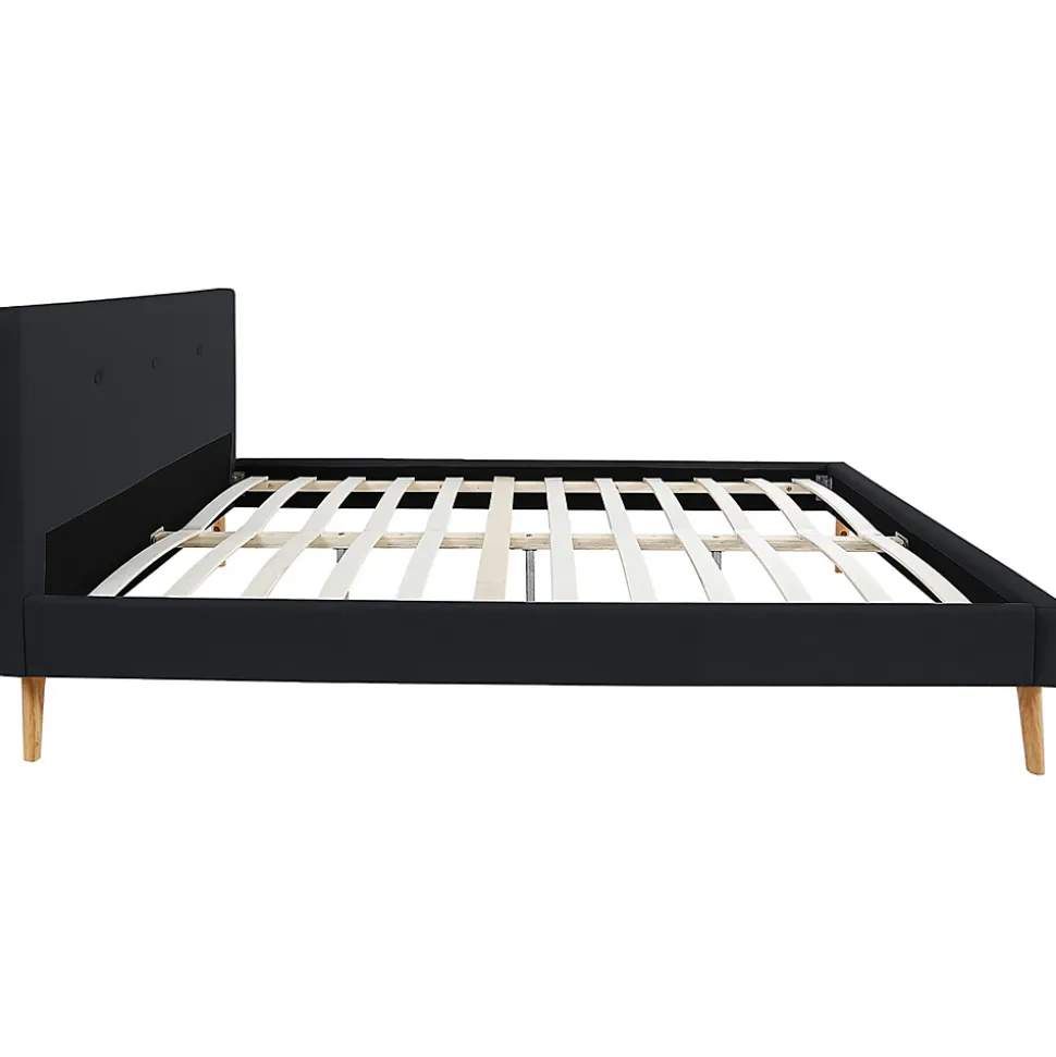 Lit double scandinave OSLO avec tête de lit et sommier 140 x 190 cm tissu noir