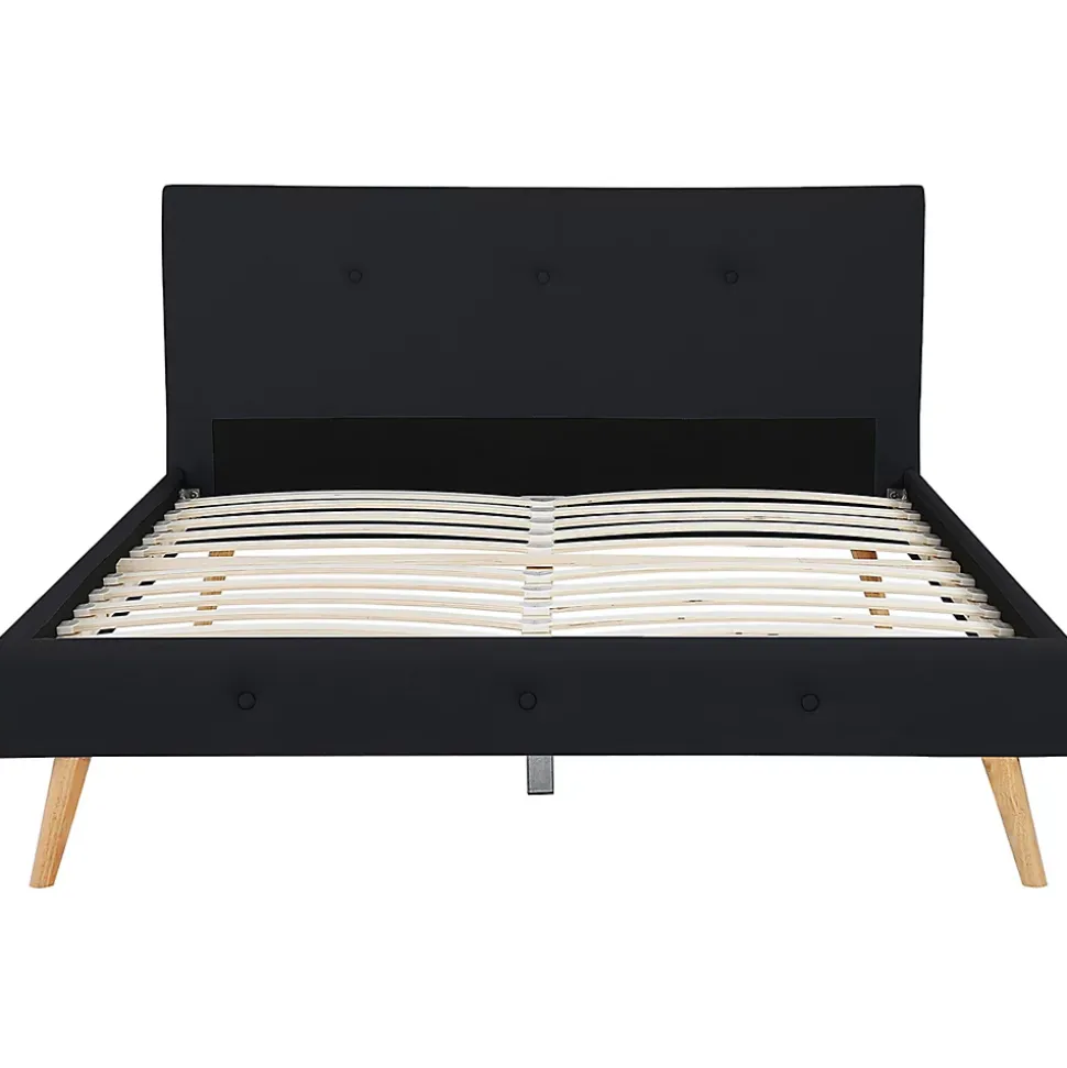 Lit double scandinave OSLO avec tête de lit et sommier 140 x 190 cm tissu noir