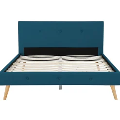 Lit double scandinave OSLO avec tête de lit et sommier 160 x 200 cm tissu bleu canard