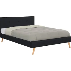 Lit double scandinave OSLO avec tête de lit et sommier 160 x 200 cm tissu noir