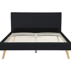 Lit double scandinave OSLO avec tête de lit et sommier 160 x 200 cm tissu noir
