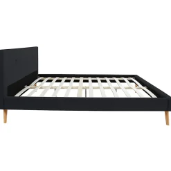 Lit double scandinave OSLO avec tête de lit et sommier 160 x 200 cm tissu noir