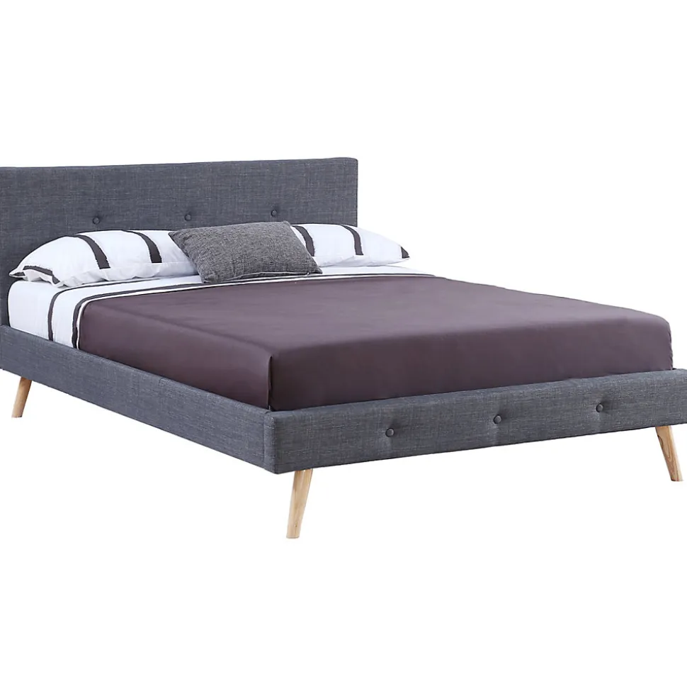 Lit double scandinave OSLO avec tête de lit et sommier 160 x 200 cm tissu gris anthracite