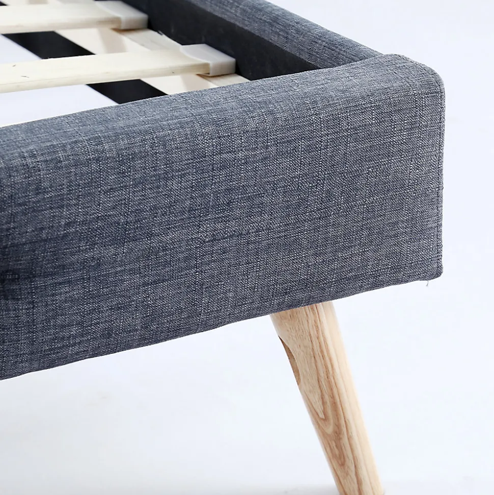 Lit double scandinave OSLO avec tête de lit et sommier 160 x 200 cm tissu gris anthracite