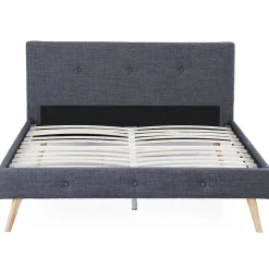 Lit double scandinave OSLO avec tête de lit et sommier 160 x 200 cm tissu gris anthracite
