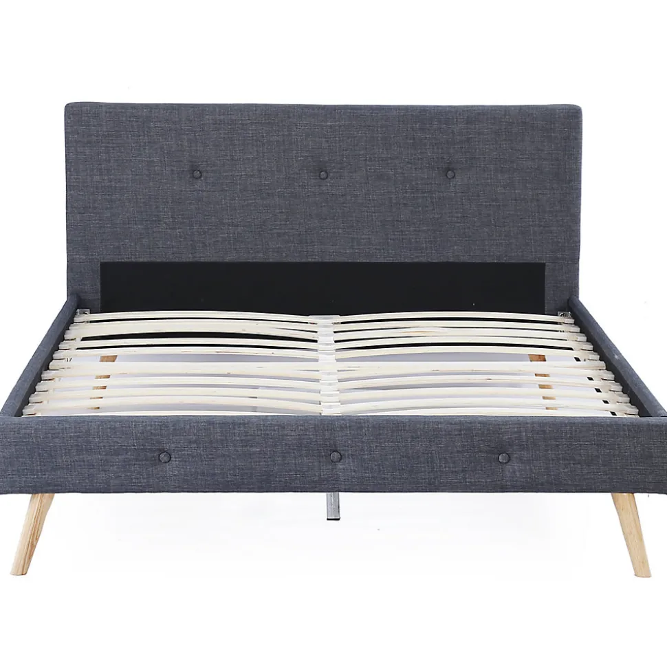 Lit double scandinave OSLO avec tête de lit et sommier 160 x 200 cm tissu gris anthracite