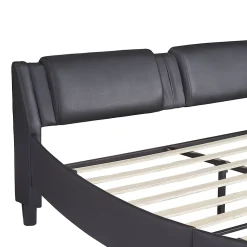Lit Double 140x200 - Lit avec Éclairage LED et Sommier À Lattes, Sans Matelas, Simili Cuir Noir