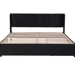 Lit Double 180x200 - Lit Capitonné en Velours Noir avec 2 Tiroirs, Lit Adulte Moderne avec Rangement