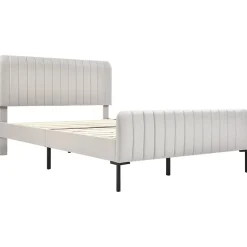 Lit double 160x200 - Lit rembourré avec cadre en bois et métal - Lin - Sans Matelas - Beige