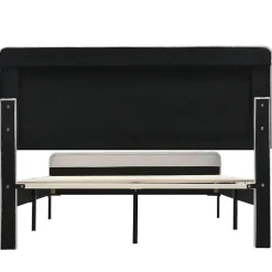 Lit double 180x200 - Lit rembourré avec cadre en bois et métal - Lin - Sans Matelas - Beige