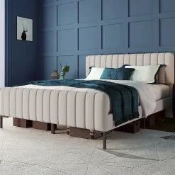 Lit double 140x200 - Lit rembourré avec cadre en bois et métal - Lin - Sans Matelas - Beige