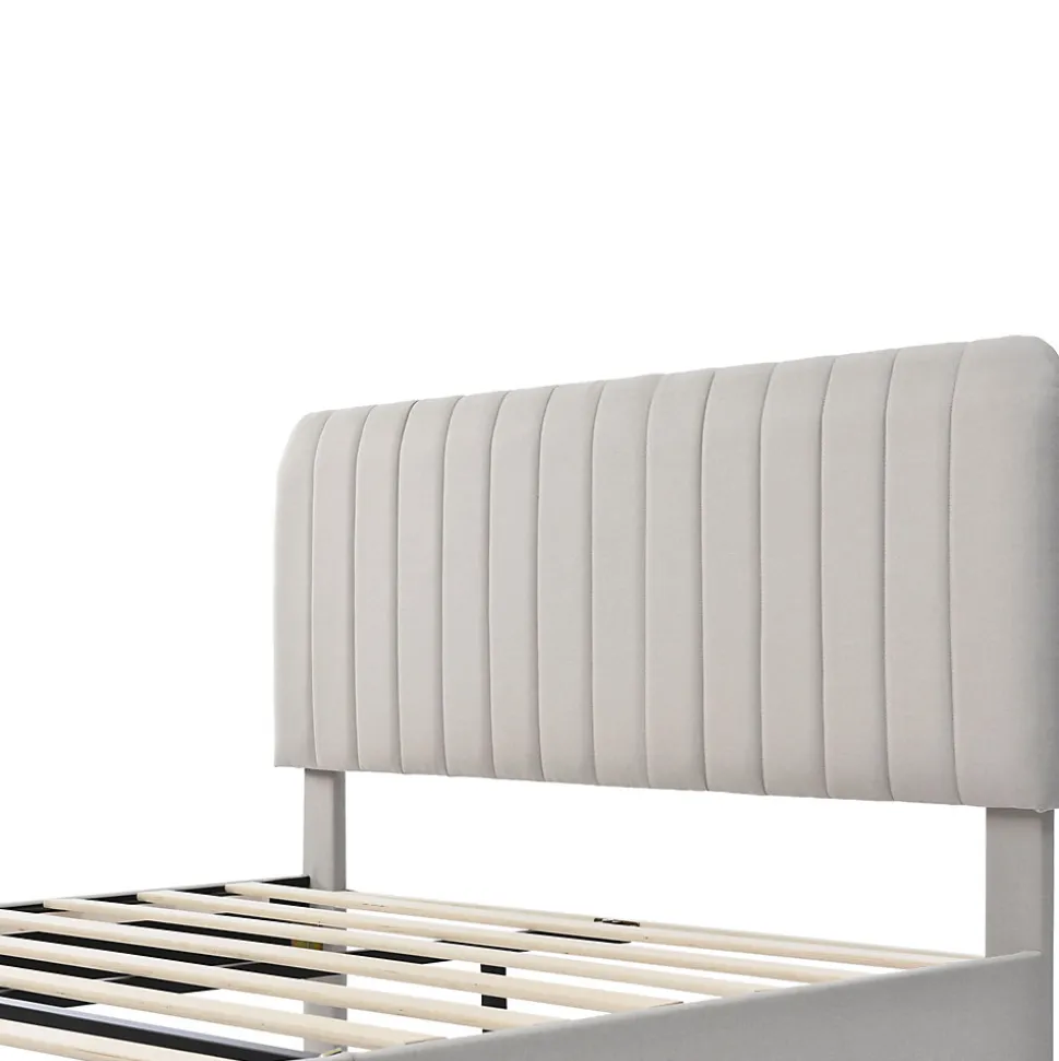 Lit double 140x200 - Lit rembourré avec cadre en bois et métal - Lin - Sans Matelas - Beige