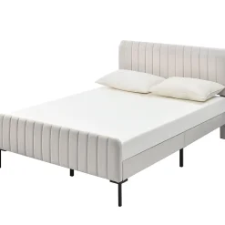 Lit double 140x200 - Lit rembourré avec cadre en bois et métal - Lin - Sans Matelas - Beige