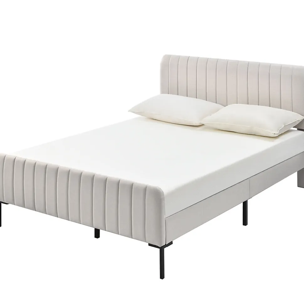 Lit double 140x200 - Lit rembourré avec cadre en bois et métal - Lin - Sans Matelas - Beige