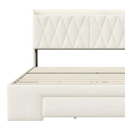 lit double 160x200 avec tiroirs,lit capitonné,rangement tête de lit, tête de lit ouverte,chargement USB,LED réglable,velours,beige