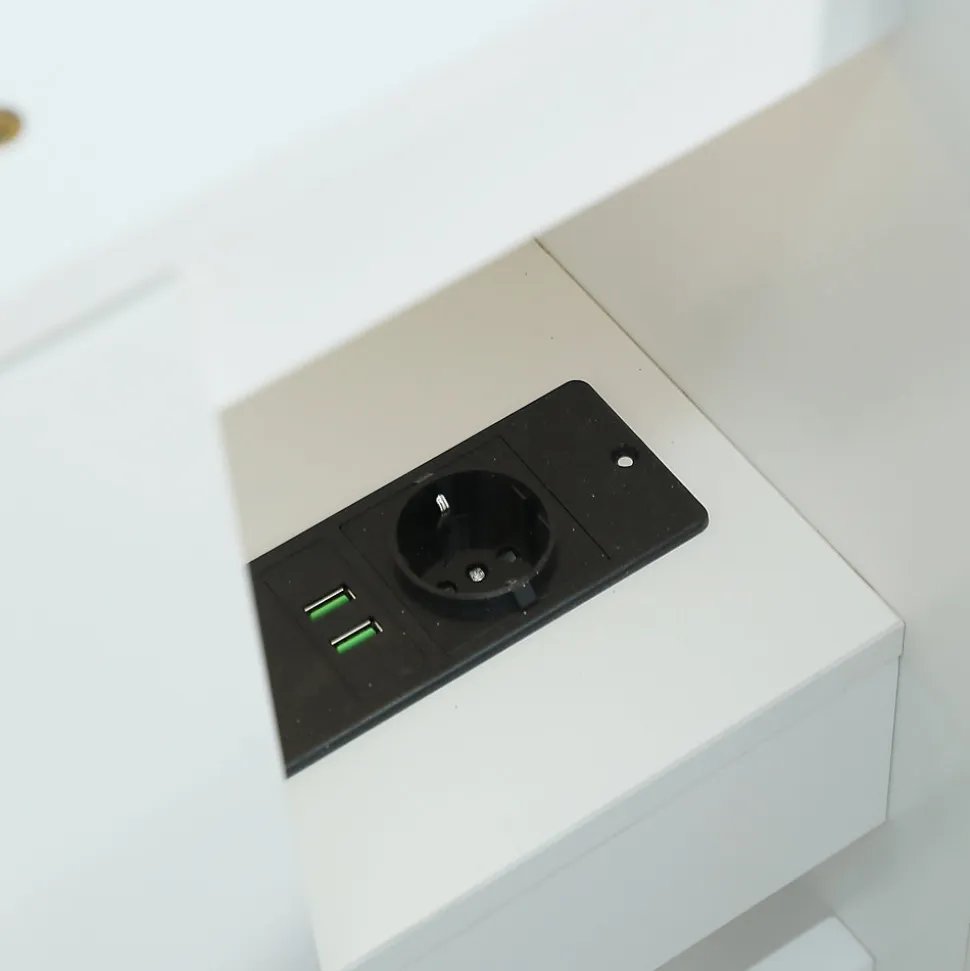 Lit Double 140x200 cm - avec Rangement, Tiroirs sous le Lit, Chargeur et Lumière Intégrée, en MDF Blanc, Sans Matelas