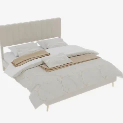 Lit Double 160x200 cm - avec Tête de Lit Douce et Base Basse Anti-Poussière, Cadre Confortable, en Velours, Beige, Sans Matelas