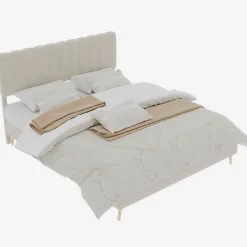 Lit Double 140x200 cm - avec Tête de Lit Douce et Base Basse Anti-Poussière, Cadre Confortable, en Velours, Beige, Sans Matelas