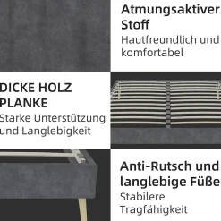 Lit Double 140x200 cm - Cadre Minimaliste Moderne à Structure Basse, Sans Tête de Lit, Sans Matelas, en Velours Hollandais, Gris